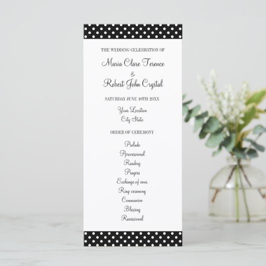 Programme de cérémonie de mariage de pois noir et (Debout devant)