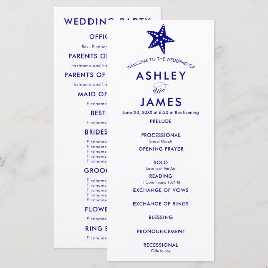 Programme de cérémonie de Mariage de Starfish de l (Devant / Derrière)