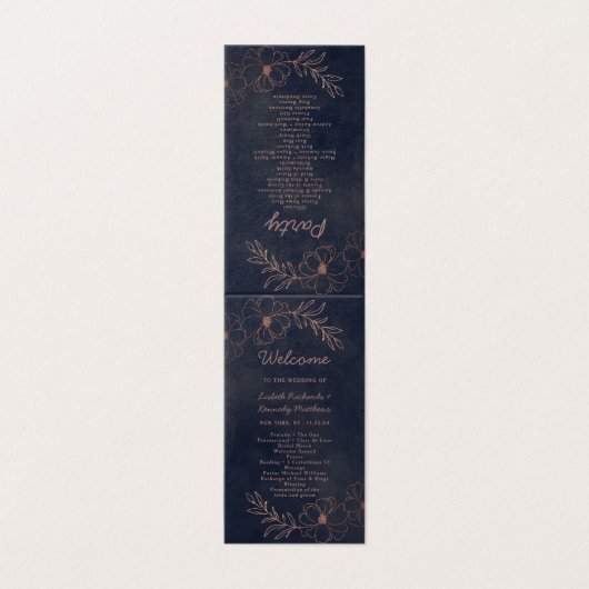 Programme de cérémonie de Mariage d'or bleu et Ros (Outside Unfolded)