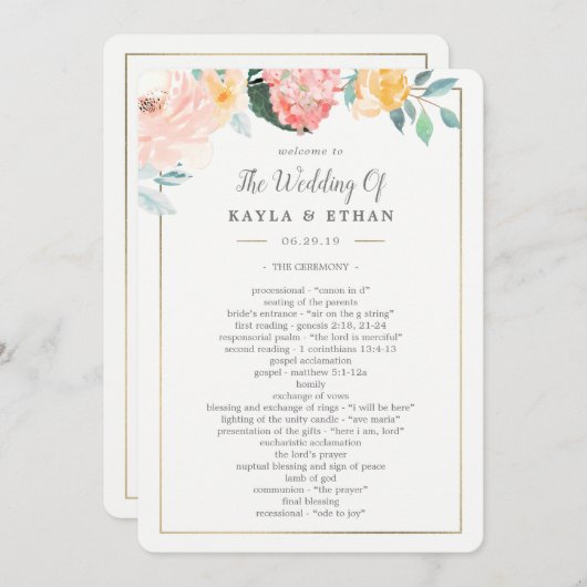 Programme de cérémonie de mariage double face flor (Devant / Derrière)