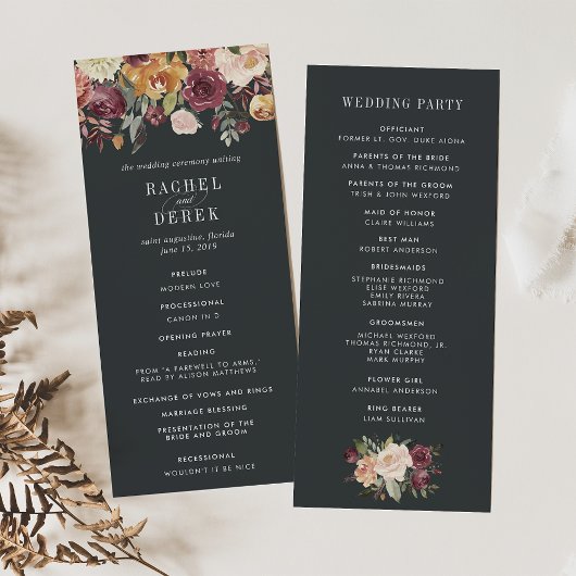 Programme de cérémonie de mariage du jardin de la 