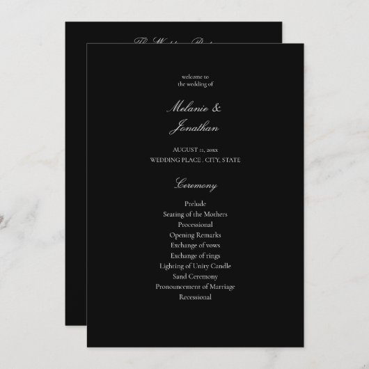 Programme de cérémonie de mariage élégant blanc -  (Devant / Derrière)