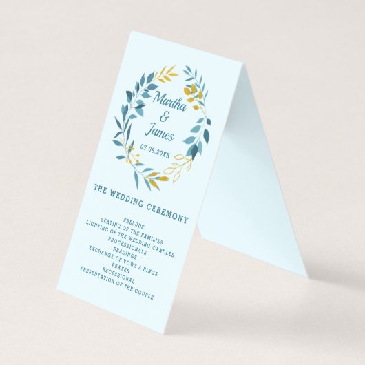 Programme de cérémonie de mariage élégant bleu feu (Front)
