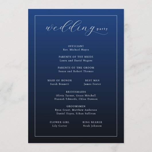 Programme de cérémonie de mariage élégant en marin (Dos)