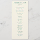 Programme de cérémonie de mariage élégant sarcelle (Dos)