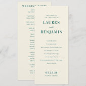 Programme de cérémonie de mariage élégant sarcelle (Devant / Derrière)