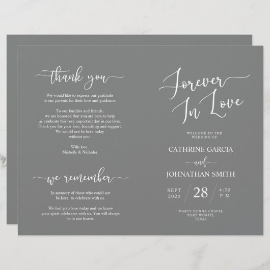 Programme de cérémonie de mariage, Élégant Script  (Devant / Derrière)