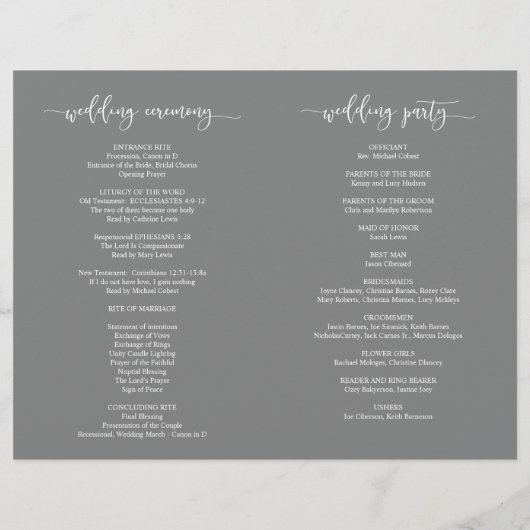 Programme de cérémonie de mariage, Élégant Script  (Dos)