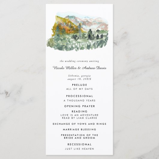 Programme de cérémonie de mariage en forêt automna (Devant)