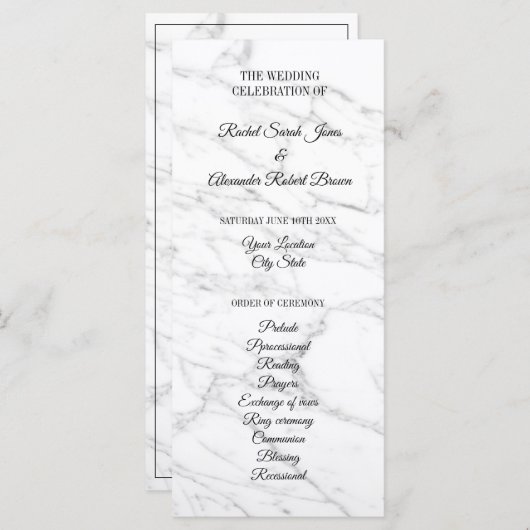 Programme de cérémonie de mariage en marbre blanc (Devant / Derrière)
