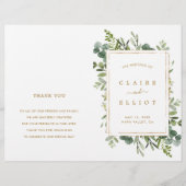 Programme de cérémonie de mariage en verdure dorée (Devant)