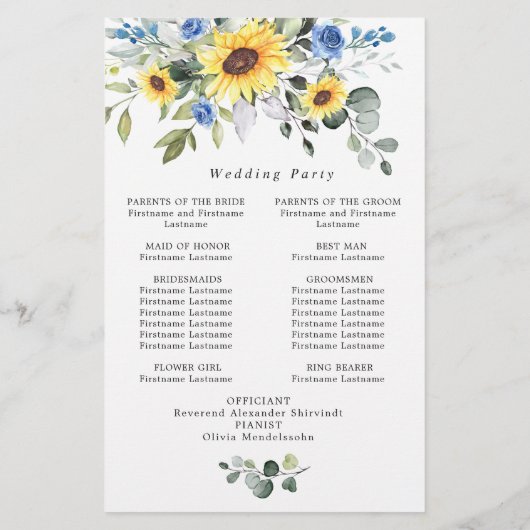 Programme de cérémonie de mariage floral à l'eucal (Dos)