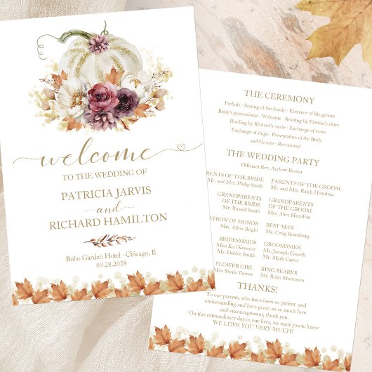 Programme de cérémonie de mariage floral automnal