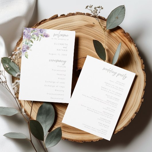 Programme de cérémonie de mariage floral aux lilas