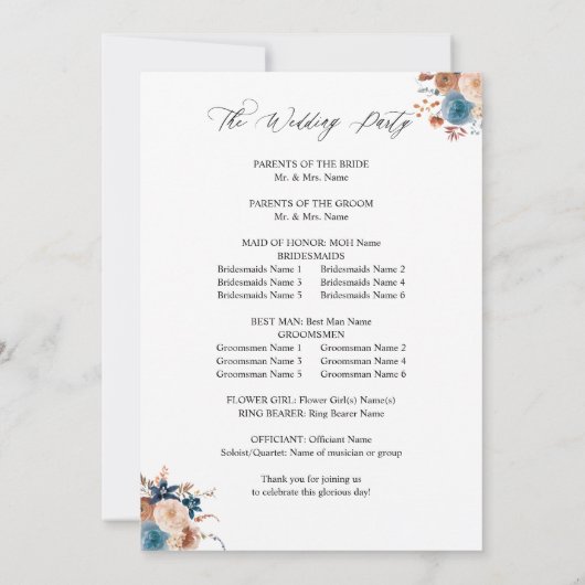 Programme de cérémonie de Mariage Floral Beige & D (Dos)