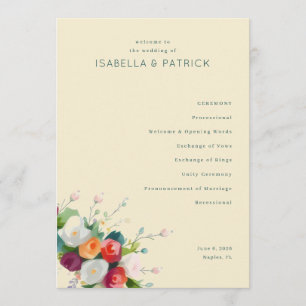 Programme de cérémonie de mariage floral beige élé