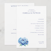 Programme de cérémonie de mariage floral bleu élég (Devant / Derrière)