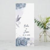 Programme de cérémonie de mariage floral bleu pous (Debout devant)