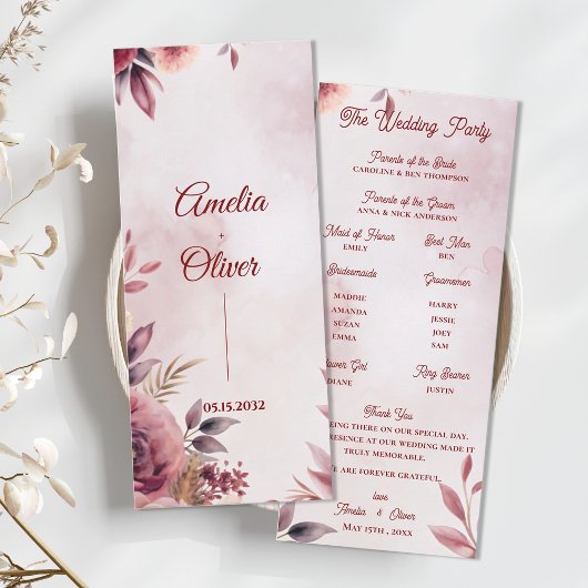 Programme de cérémonie de mariage floral botanique