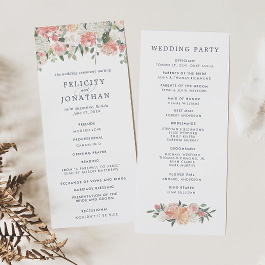 Programme de Cérémonie de Mariage Floral du milieu