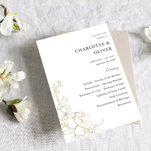 Programme de cérémonie de Mariage Floral Linal Gol