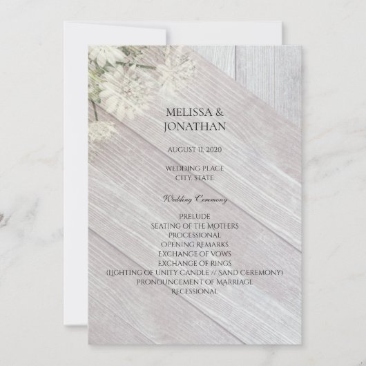 Programme de cérémonie de mariage floral moderne r (Devant)