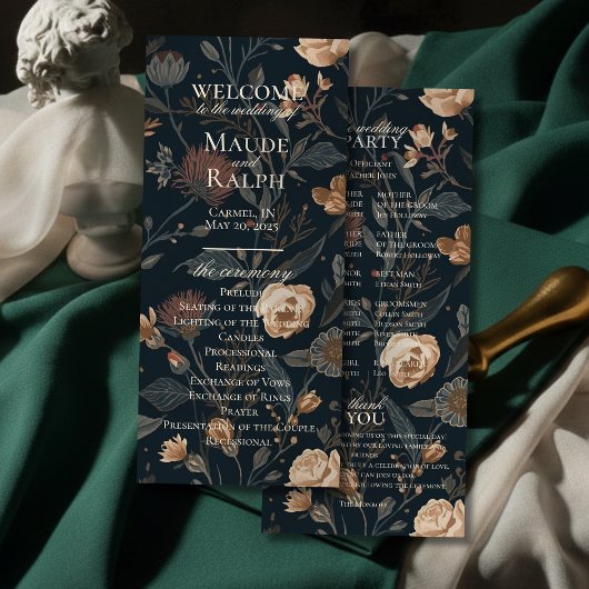 Programme de cérémonie de mariage floral noir cont