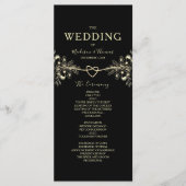 Programme de cérémonie de mariage floral or noir (Devant)