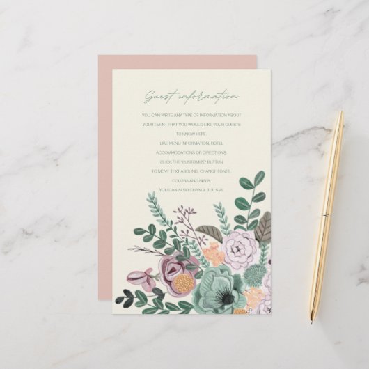 Programme de cérémonie de mariage floral rose poud (Devant/Arrière en situation)