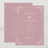Programme de cérémonie de mariage floral rose roma (Devant / Derrière)