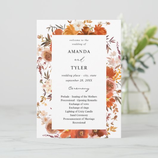 Programme de Cérémonie de Mariage Floral Rouge & O (Debout devant)