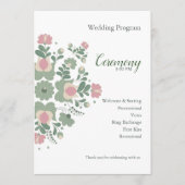 Programme de cérémonie de mariage floral vert saug (Devant)
