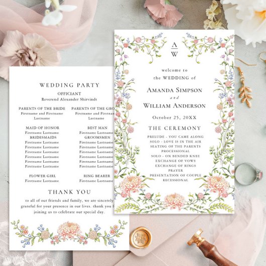Programme de cérémonie de Mariage Grace Pastel Blu