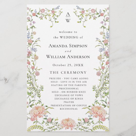 Programme de cérémonie de Mariage Grace Pastel Blu (Devant)