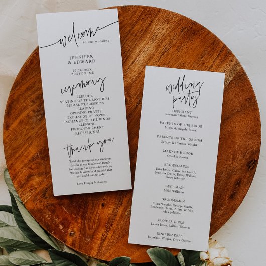 Programme de cérémonie de mariage minimaliste