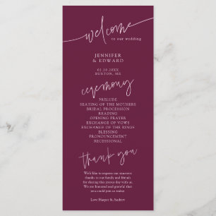 Programme de cérémonie de mariage minimaliste aux