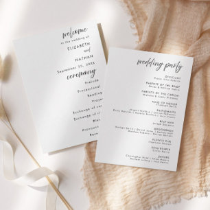 Programme de cérémonie de mariage minimaliste en t