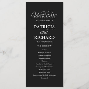 Programme de cérémonie de mariage minimaliste noir