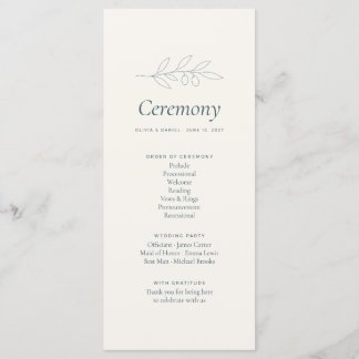 Programme de cérémonie de mariage minimaliste Oliv
