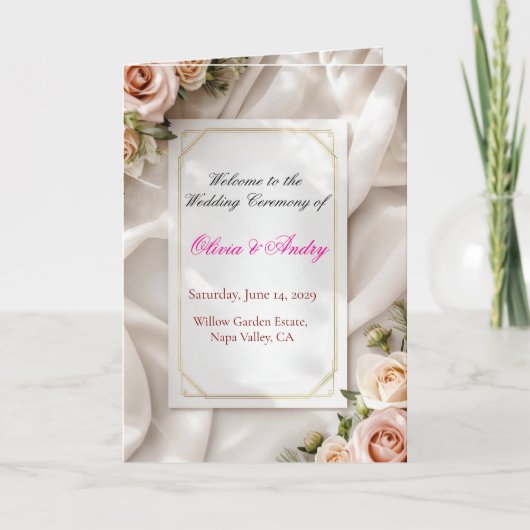 Programme de cérémonie de mariage moderne Blush &  (Devant)