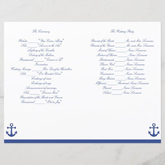 Programme de cérémonie de Mariage nautique Circula (Dos)