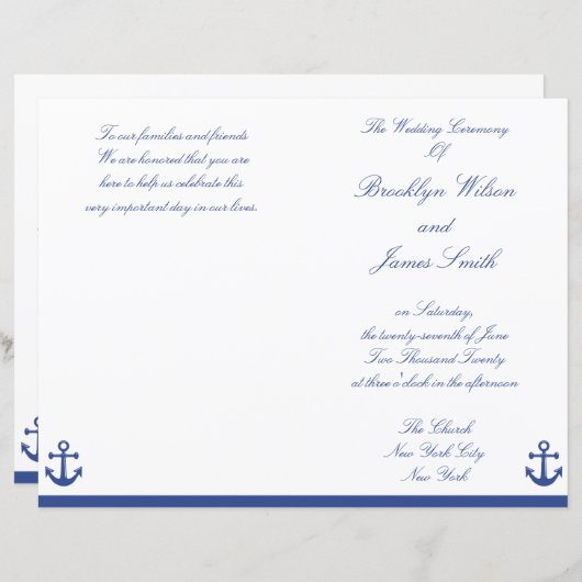 Programme de cérémonie de Mariage nautique Circula (Devant / Derrière)