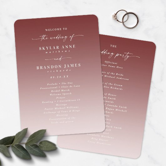Programme de cérémonie de mariage Ombre Cinnamon &