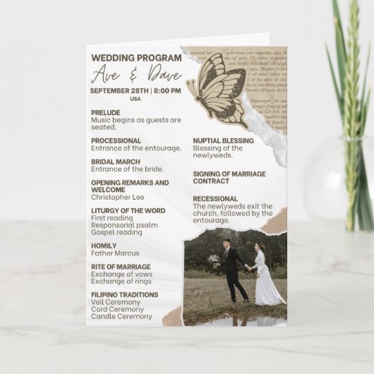 Programme de cérémonie de mariage – Papier déchiré (Devant)