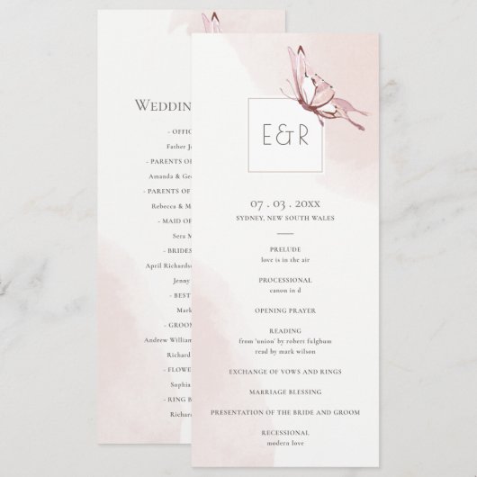 PROGRAMME DE CÉRÉMONIE DE MARIAGE PAPILLON ROUGISS (Devant / Derrière)