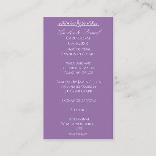 Programme de cérémonie de mariage Régence Violet (Devant)