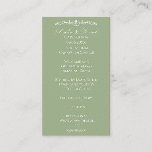 Programme de cérémonie de mariage Regency Green (Devant)