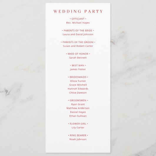 Programme de cérémonie de mariage rose élégant (Dos)