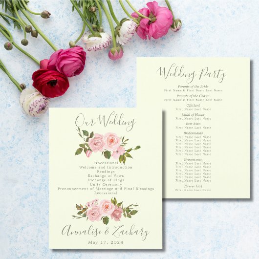 Programme de Cérémonie de Mariage rose pâle