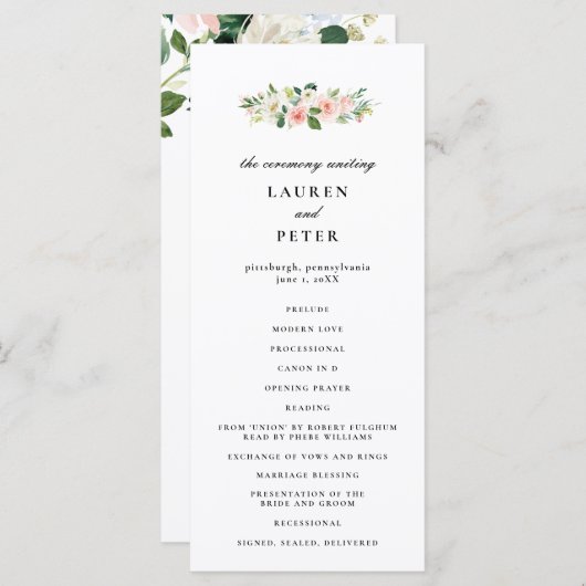 Programme de Cérémonie de Mariage rose pâle (Devant / Derrière)
